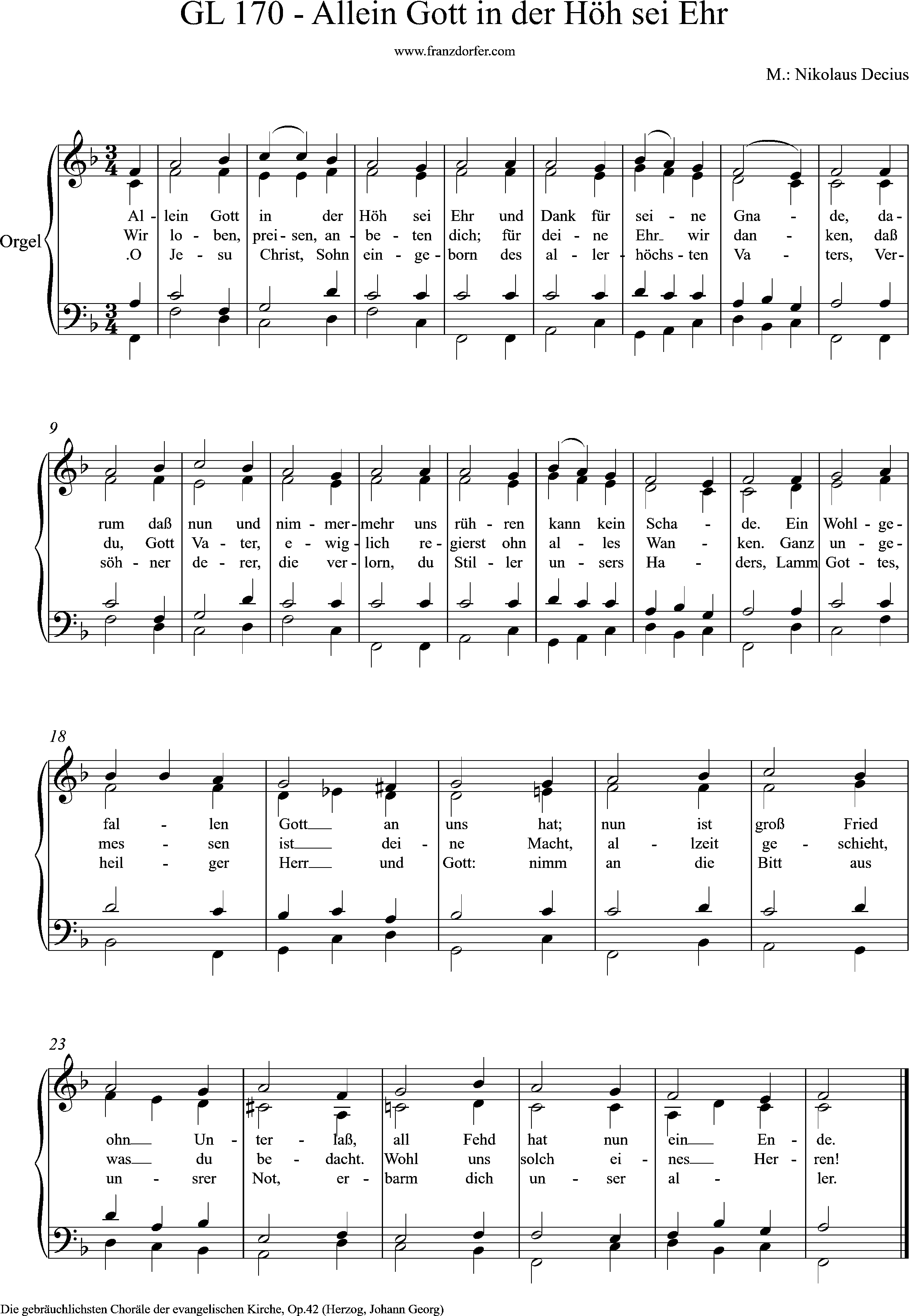 Orgelnoten, GL- 170, Allein Gott in der Höh